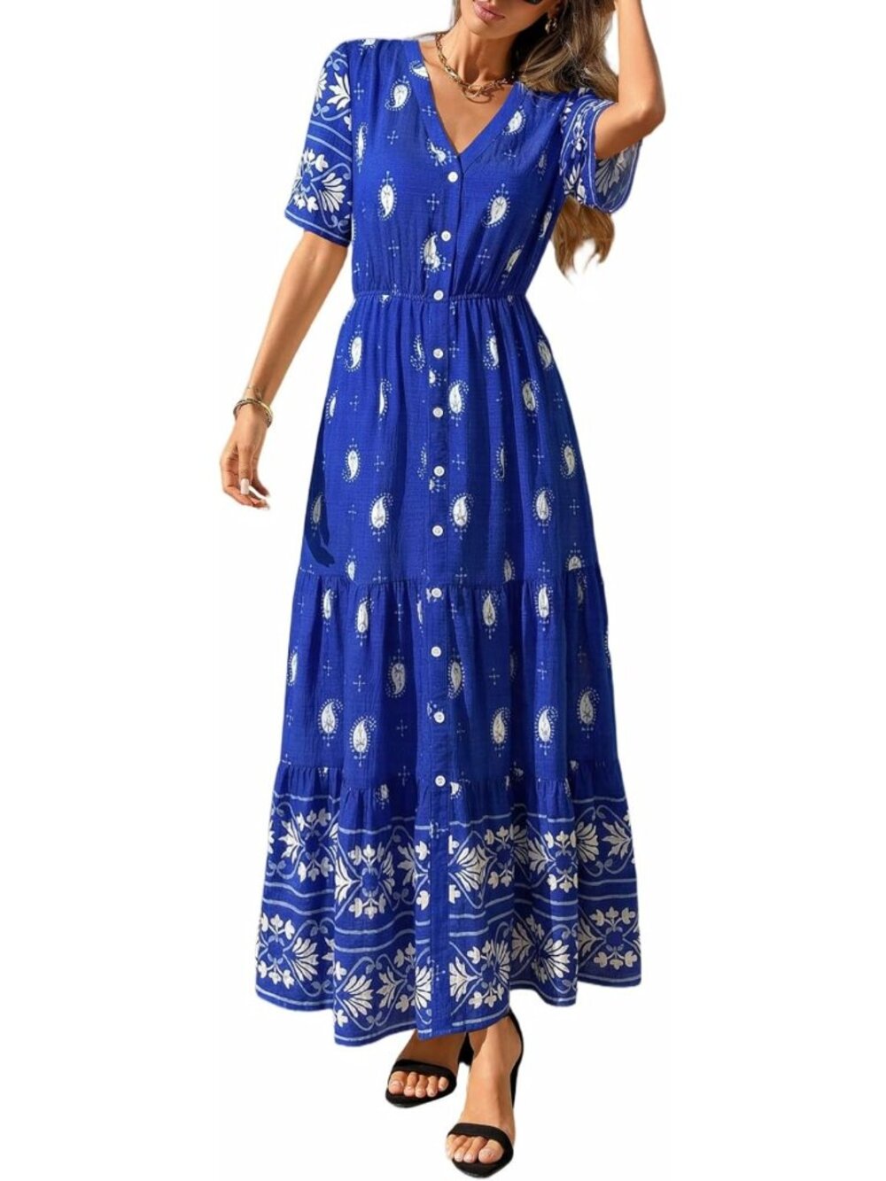 Boho Chic Women's Short Sleeve Maxi Dress - Perfect for Summer & Casual Wear